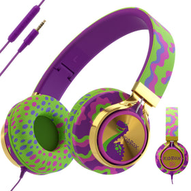 Kidrox Dinosaur Headphones foldable design for easy carrying and storage during travel or school.