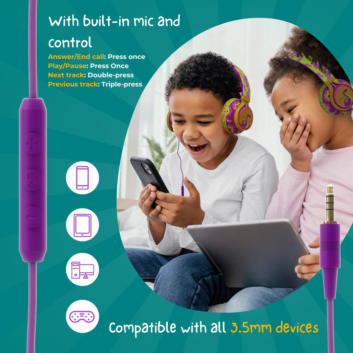 Kidrox Dinosaur Headphones volume limit 85dB protects young ears while listening to content.