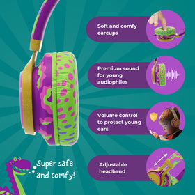 Kidrox Spikey Dino Headphones built-in microphone enable hands-free calls and classroom collaboration.
