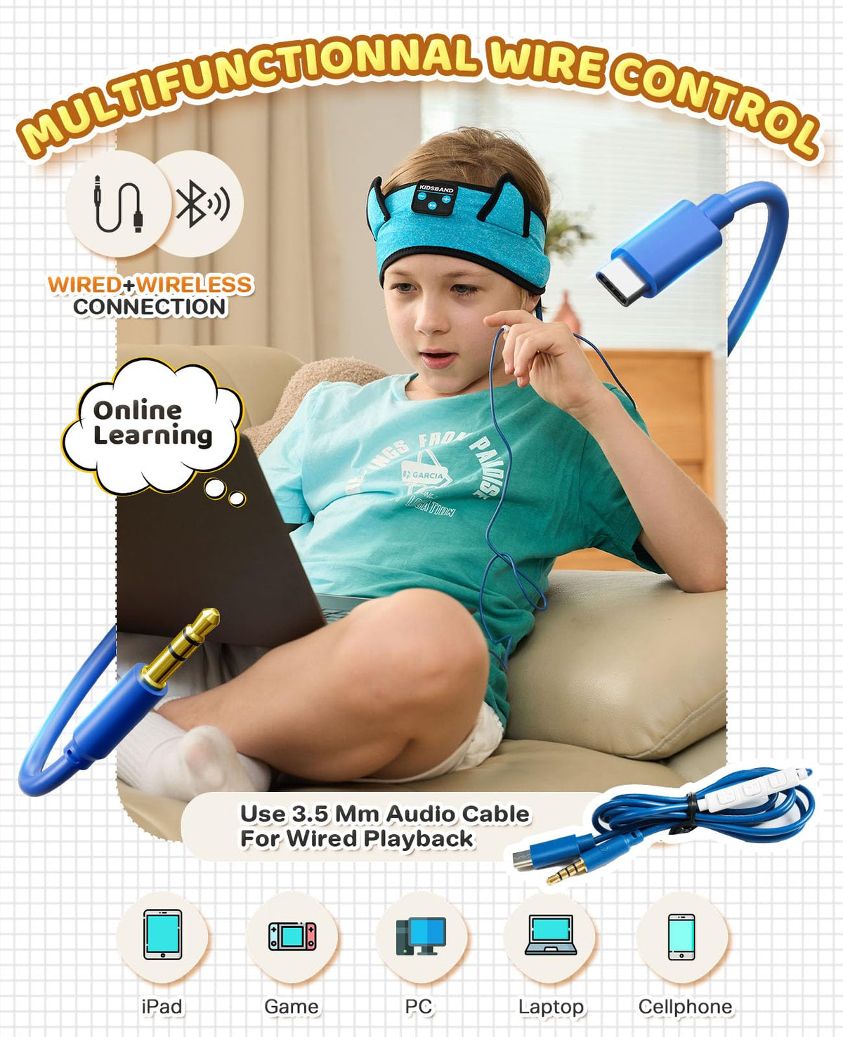 KidsBand HD hi-fi sound supports study and relaxation sessions.