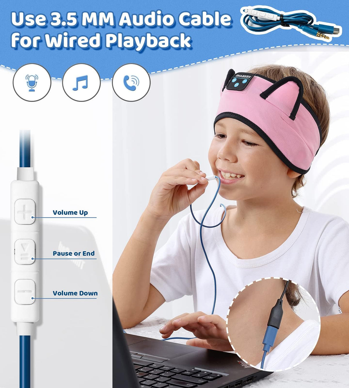KIDSBAND built-in microphone and controls for hands-free use