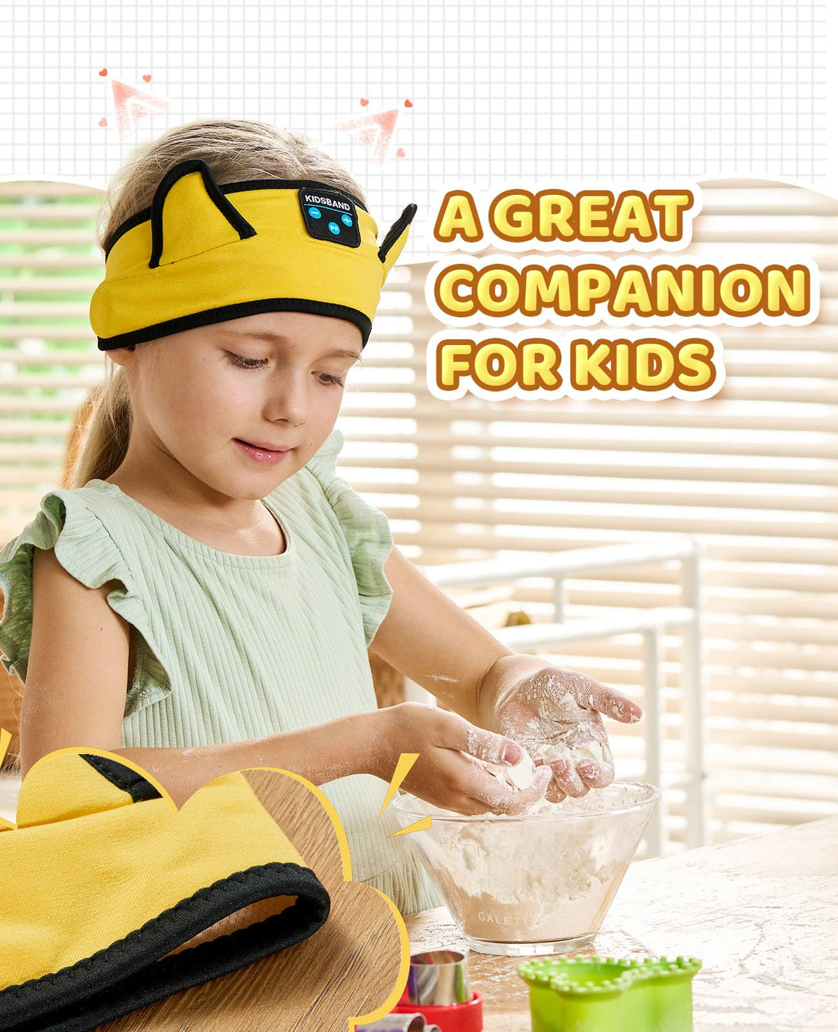 KIDSBAND soft elastic fabric ear cushions for gentle, all-day comfort.