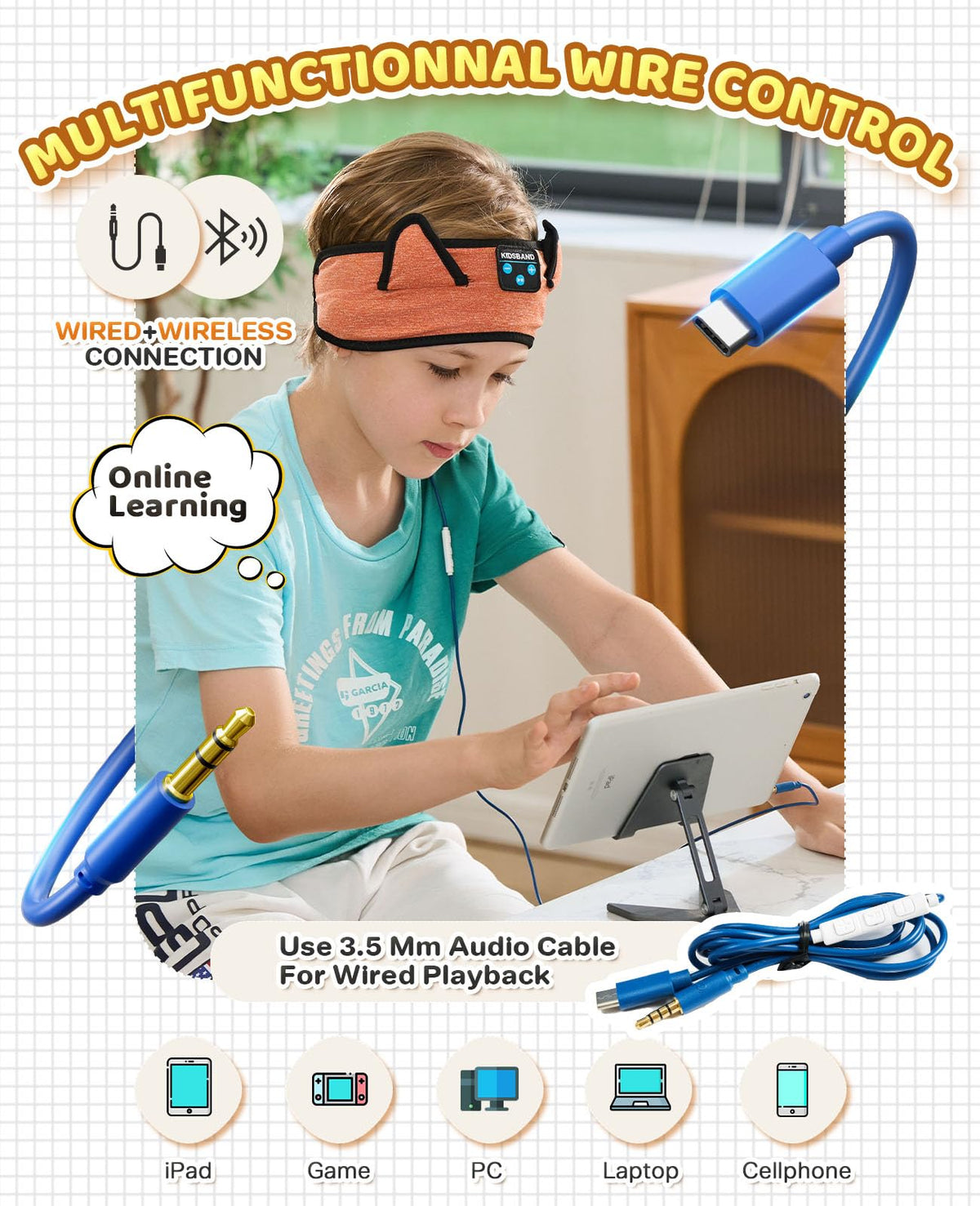 KIDSBAND universal-3-5mm compatibility with devices like phones and tablets
