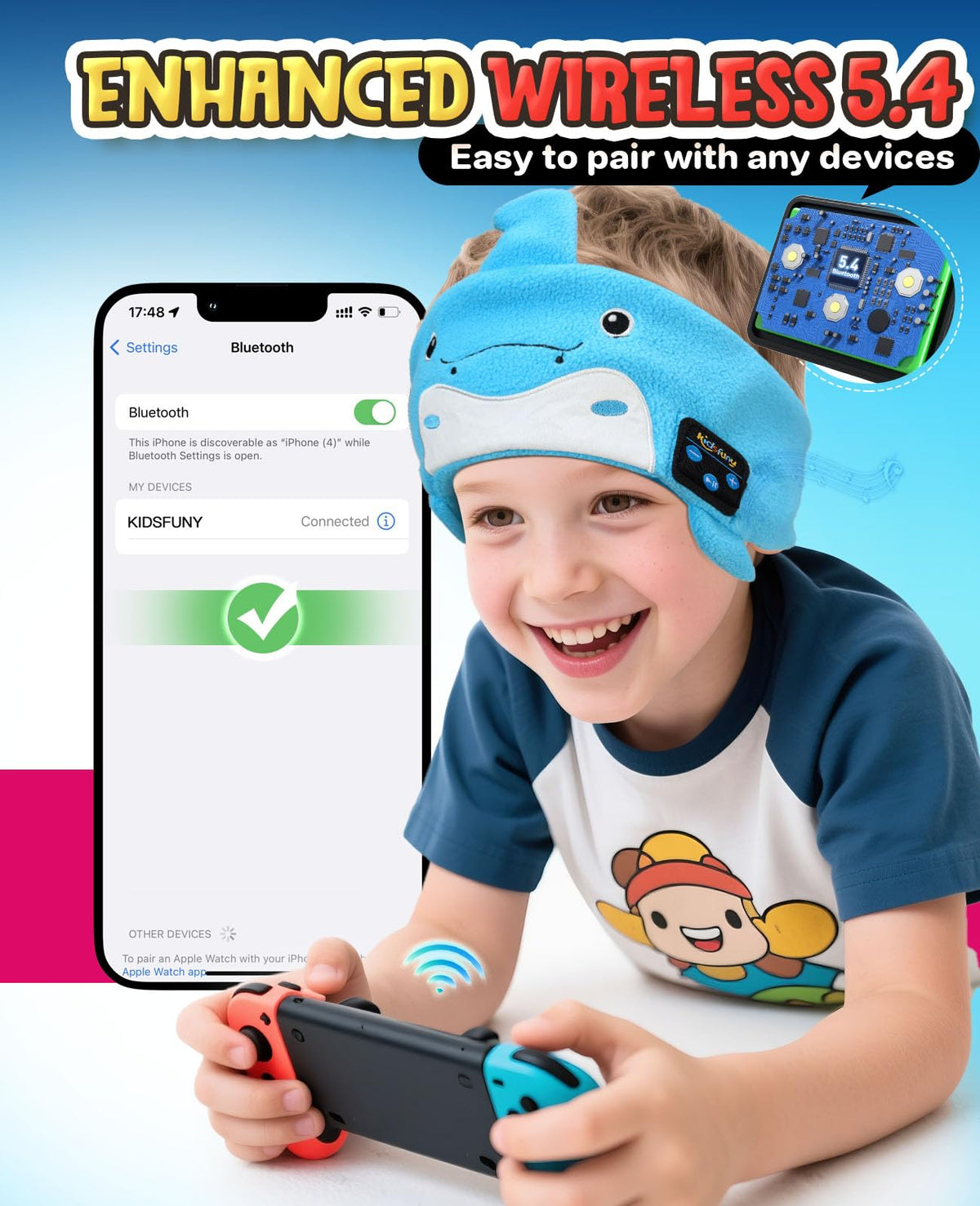 Kidsfuny headband adjustable strap close-up demonstrates snug fit