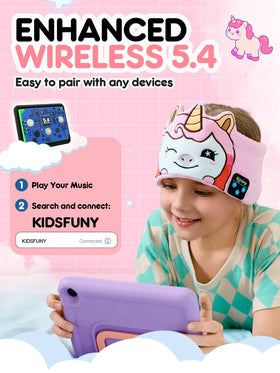 Kidsfuny headband with thin speakers during playtime.