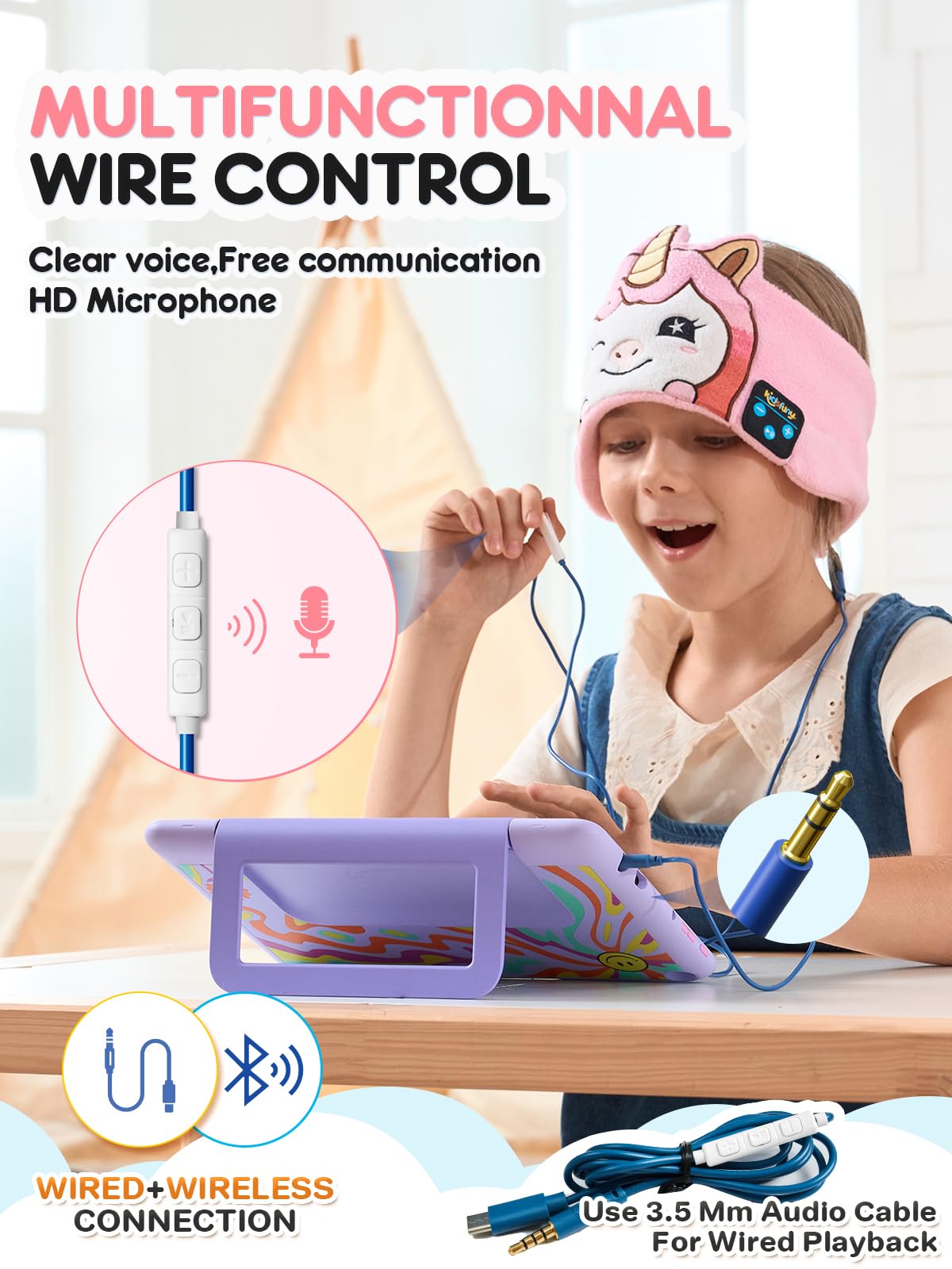 Kidsfuny travel-friendly headband headphones for airplane trips.