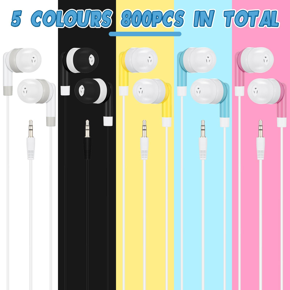 Bulk packaging closeup for classroom earbud set.