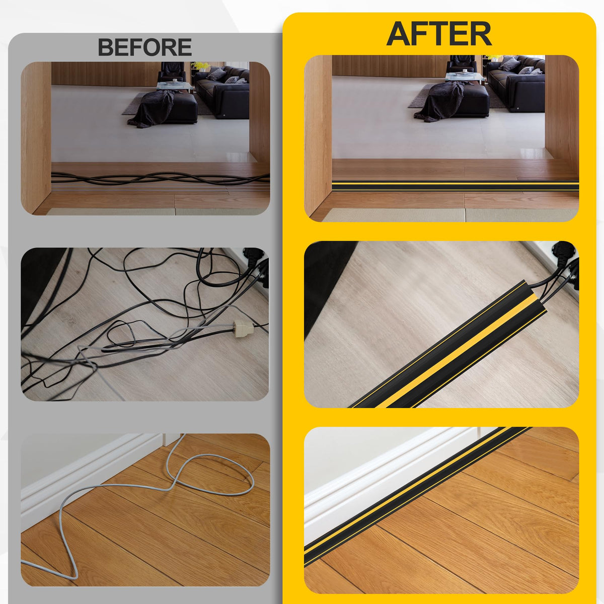 Kikerike floor cord cover installed on a workshop floor