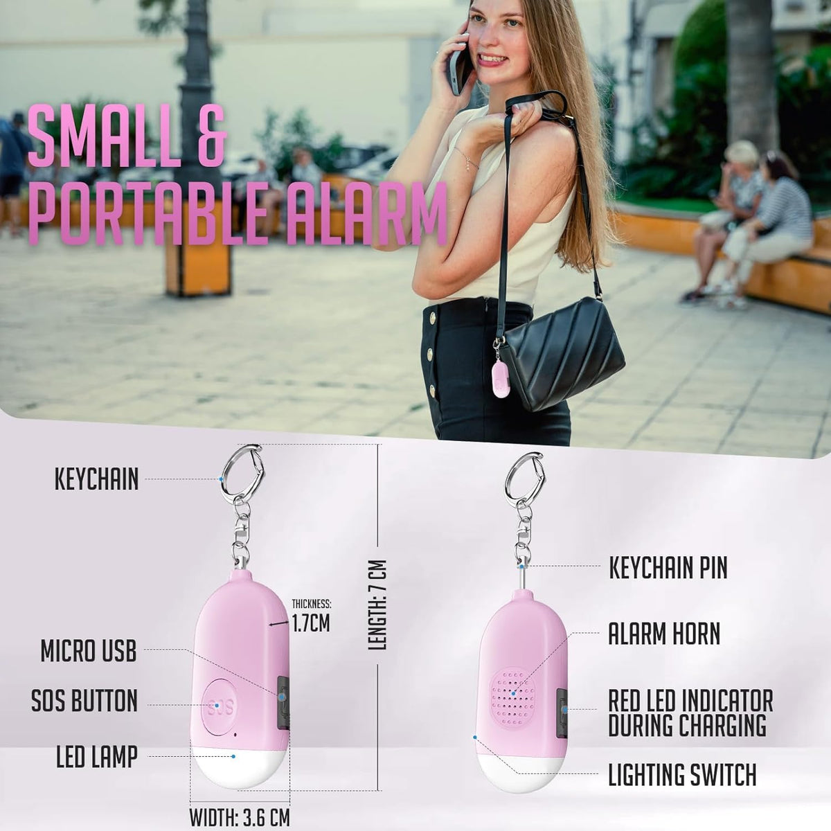 Kimfly self-defense keychain attached to bag for easy reach