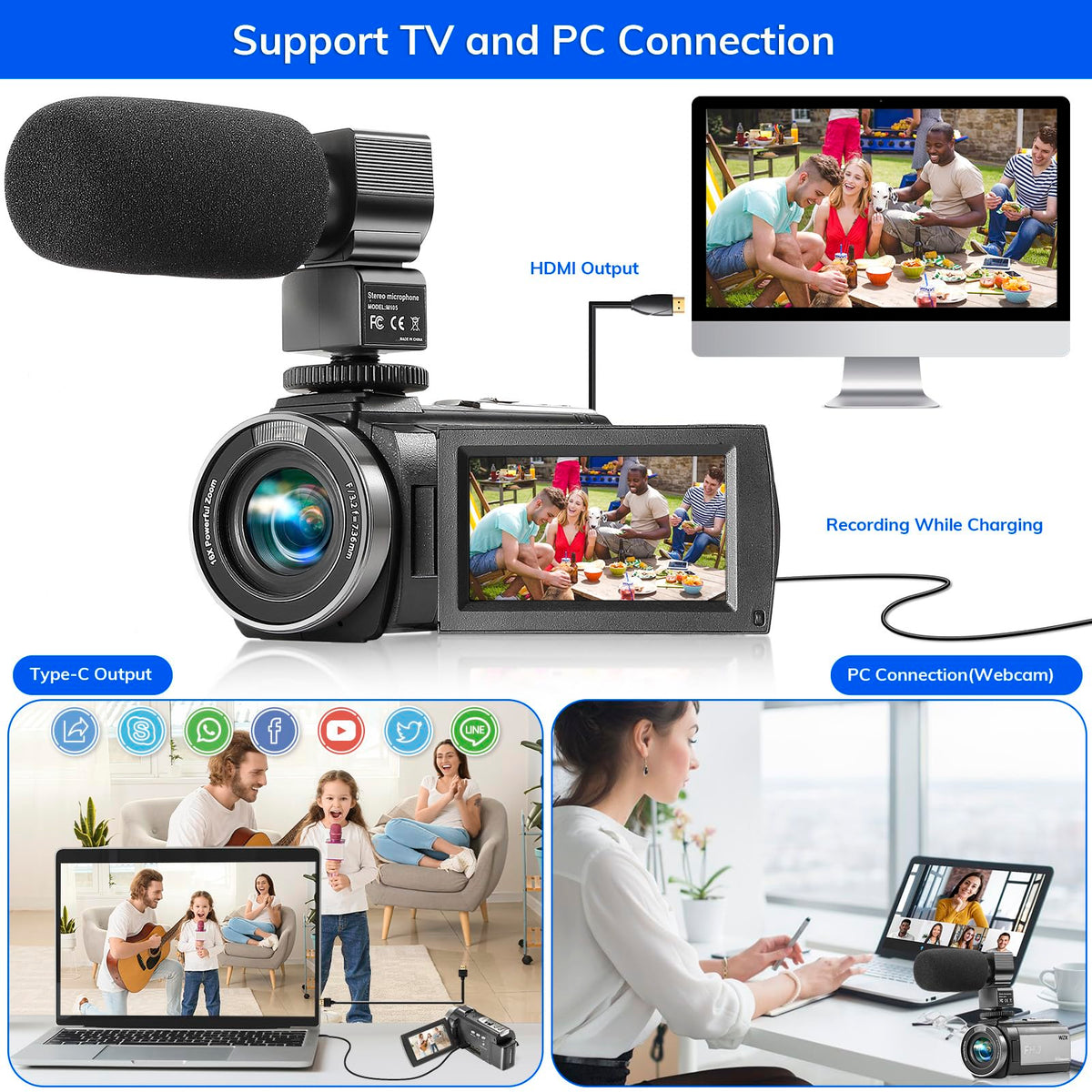 Kimonie camcorder 16x digital zoom lets you approach distant subjects easily.