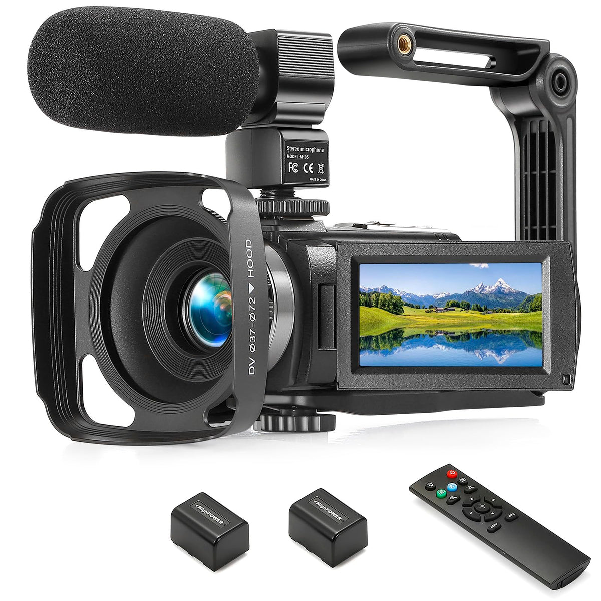 Kimonie camcorder front view shows compact design for on-the-go vlogging.
