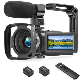 Kimonie camcorder front view shows compact design for on-the-go vlogging.