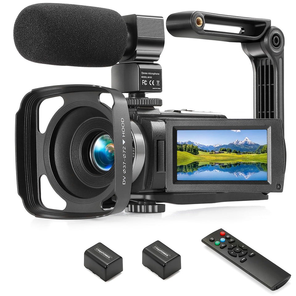 Kimonie camcorder front view shows compact design for on-the-go vlogging.