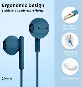 Kimwood earbuds showing ergonomic design for comfortable long wear.