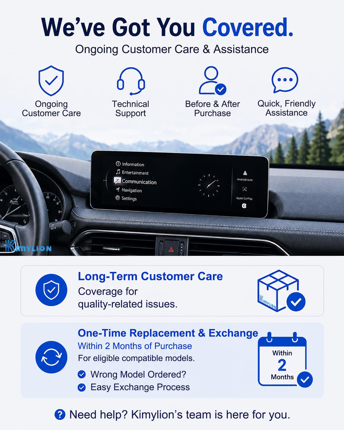 Kimylion navigation active on car dashboard during a road trip for offline reliability