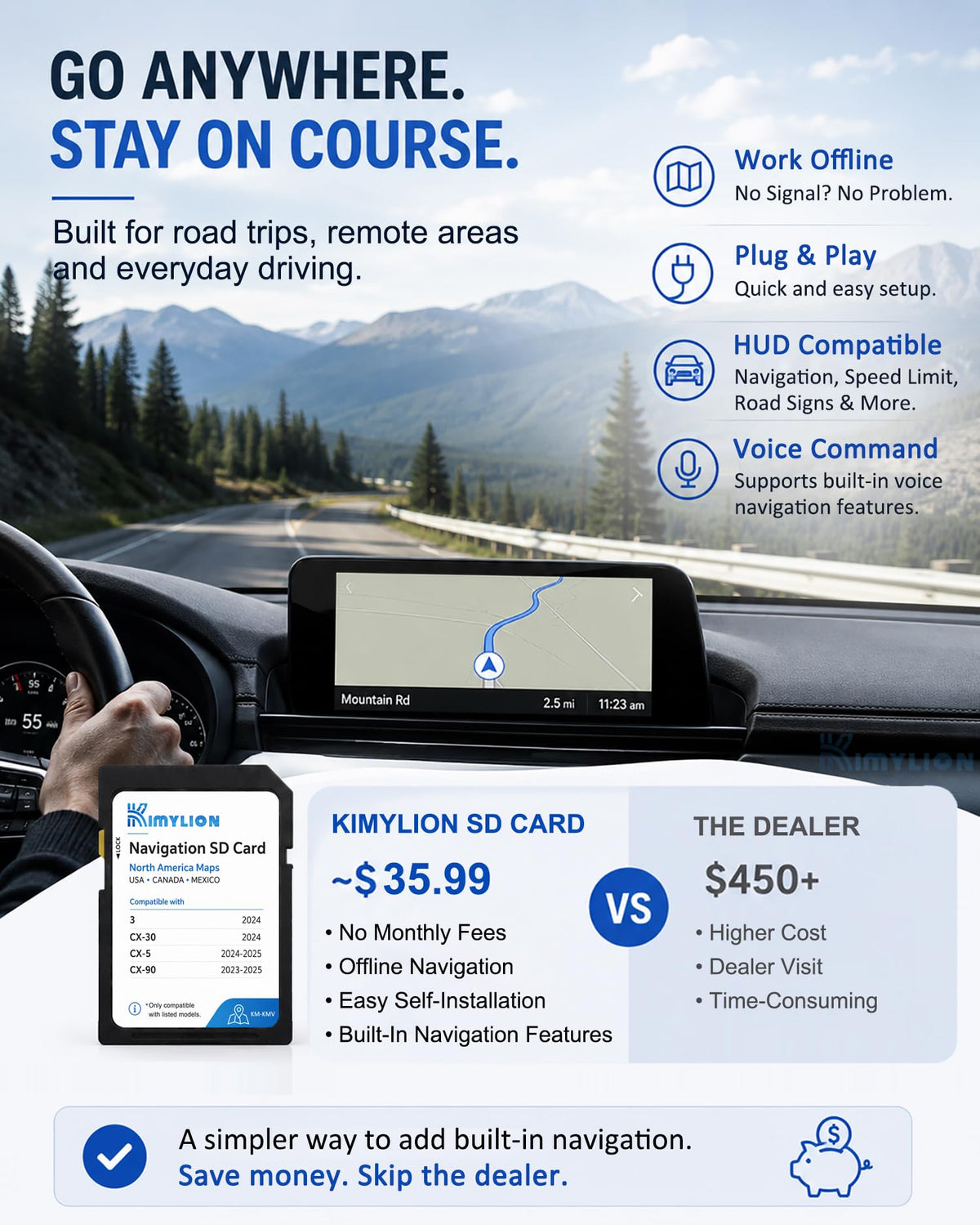 Kimylion SD card inserted into Mazda console slot enabling factory navigation