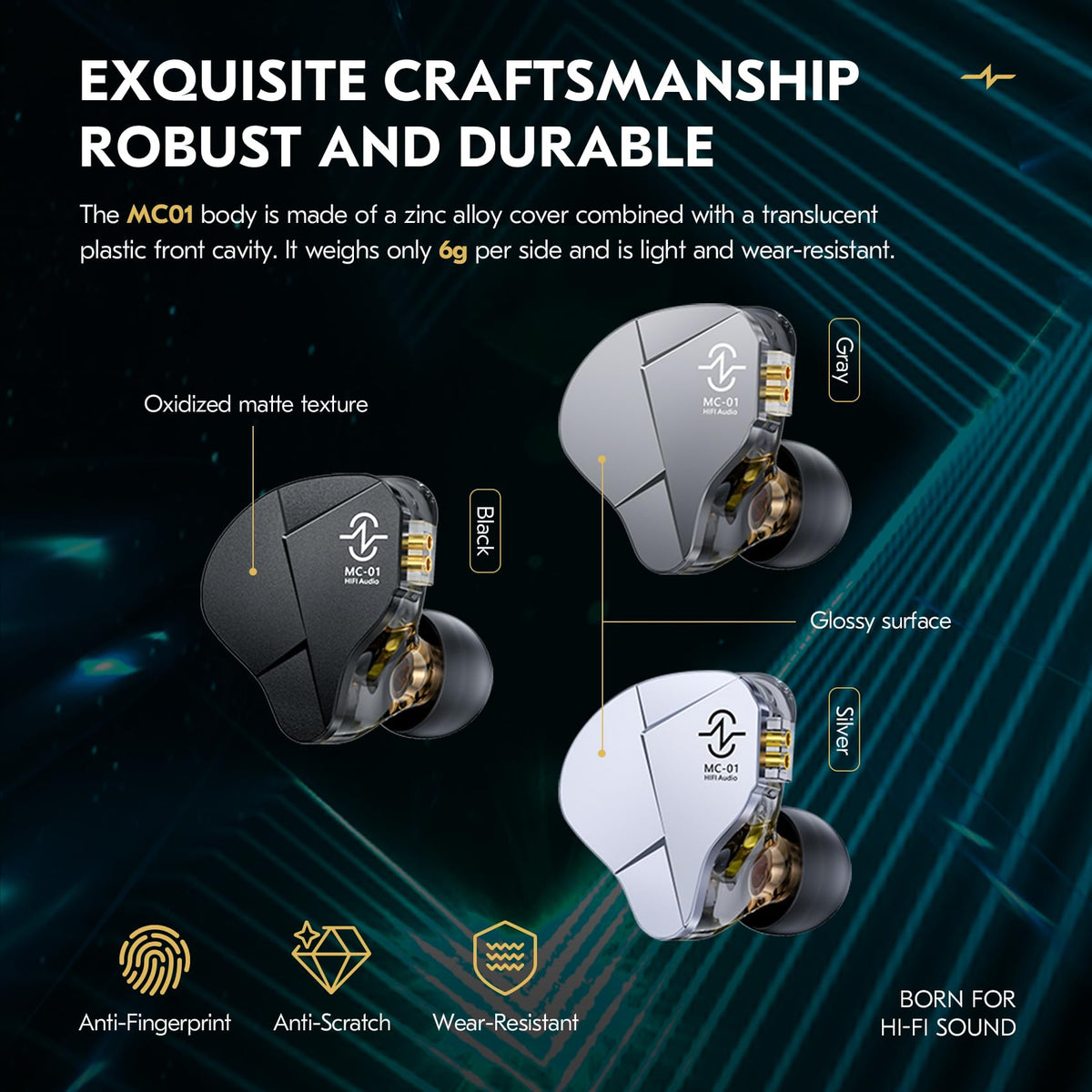 Kinboofi CCZ MC01 shell detail highlights durable PC material with UV lacquer finish.