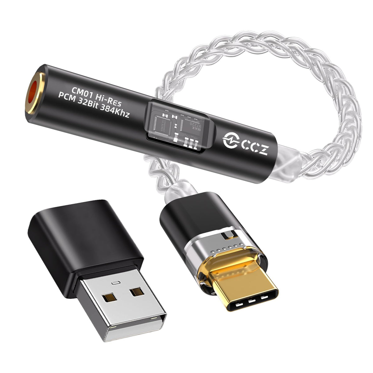Kinboofi USB-C to 3.5mm DAC close-up, premium aluminum build for durable audio on the go.