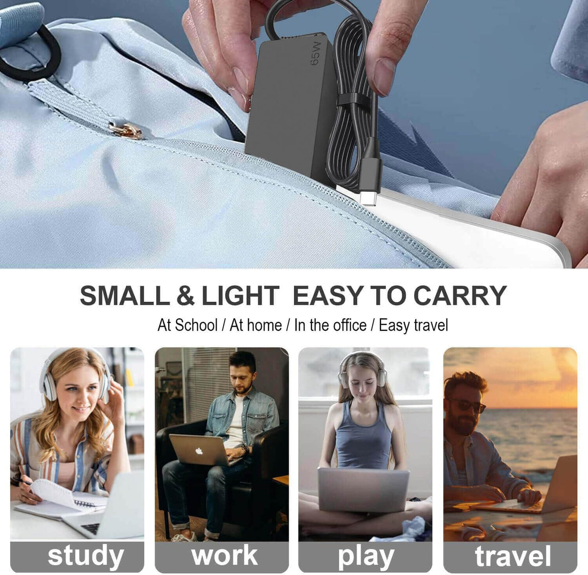 Compact design of King EBOYEE 65W USB-C charger saves desk space