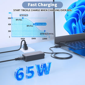 Laptop connection with King EBOYEE charger securely plugged into a Lenovo laptop