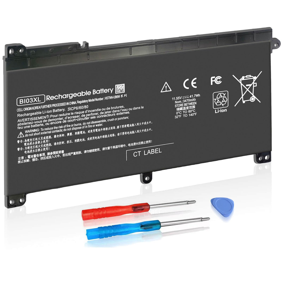 King EBOYEE BI03XL battery front view boosts HP laptop runtime.