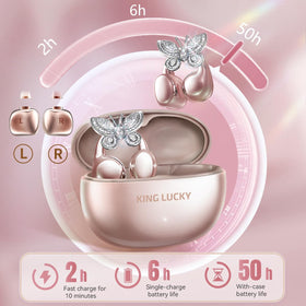 King Lucky charging case open showing long 50-hour playtime convenience