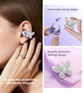 King Lucky detachable crystal earpiece detail showing jewelry style and quick swap benefit