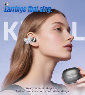 King Lucky earbud front profile close-up, highlights sleek jewelry-inspired appearance and comfort