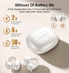 King Lucky charging case open beside earbuds for long 50-hour battery