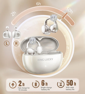 King Lucky i121 charging case open with earbuds, offering extended battery life