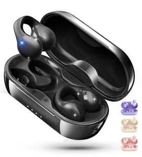 King Lucky i21 open-ear black earbuds ready for workouts, secure clip-on fit