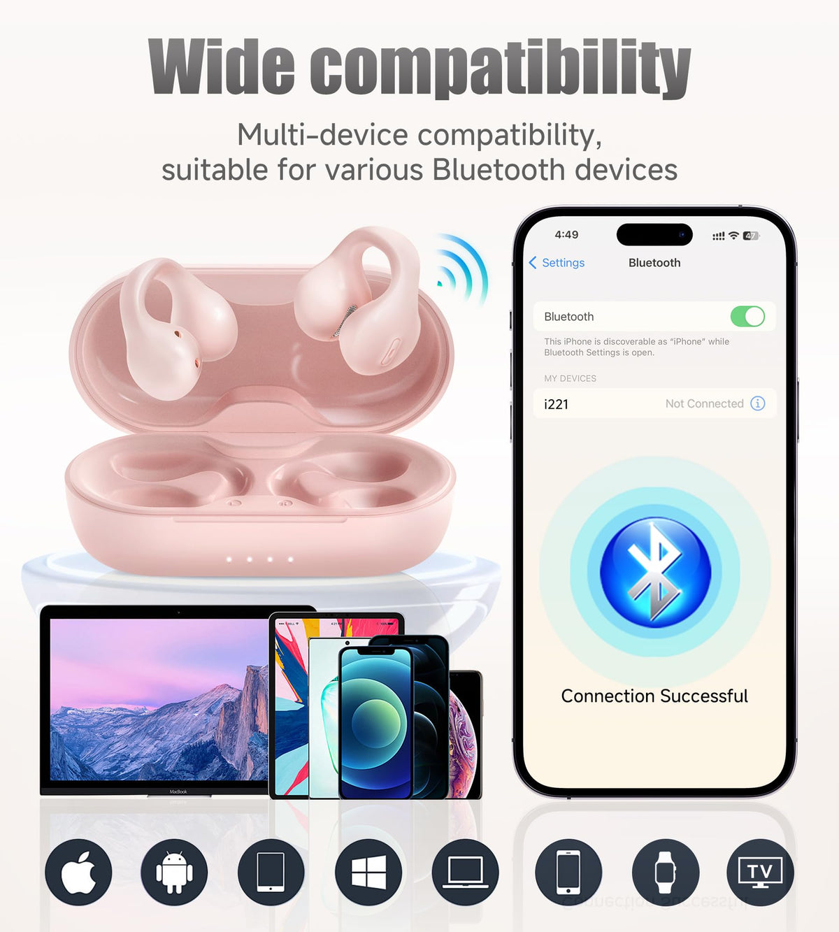 King Lucky i21 open-ear buds pink ultra-lightweight design