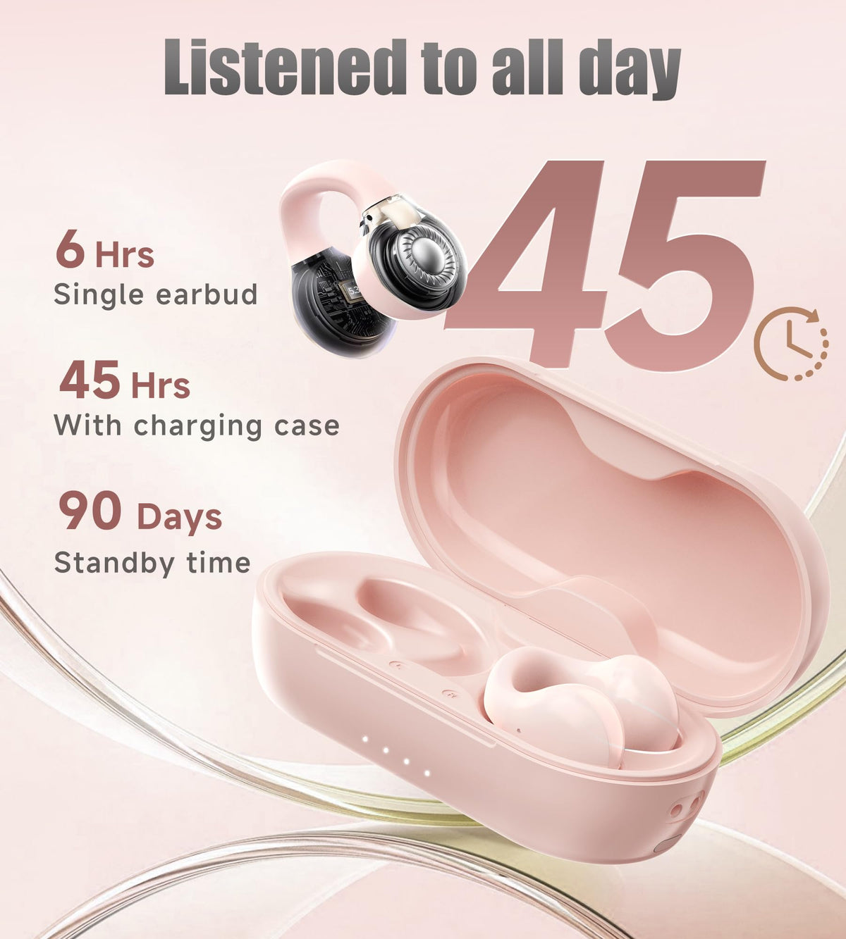 King Lucky i21 open-ear buds pink during running for workouts