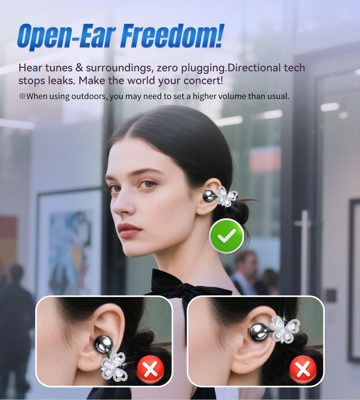 King Lucky earbuds next to a coin for size comparison, indicates compact lightweight portability