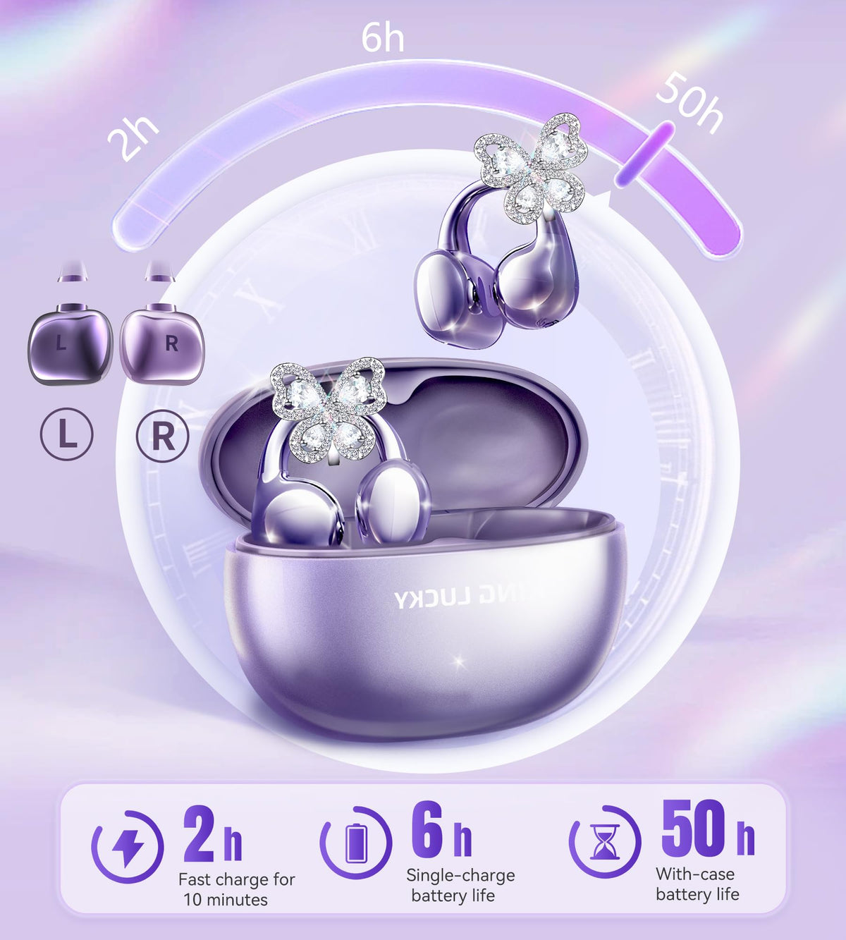 King Lucky earbuds next to coin size comparison showing compact portability advantage