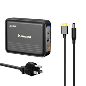 King Ma charger front view showing ports and compact form, ensures powerful charging