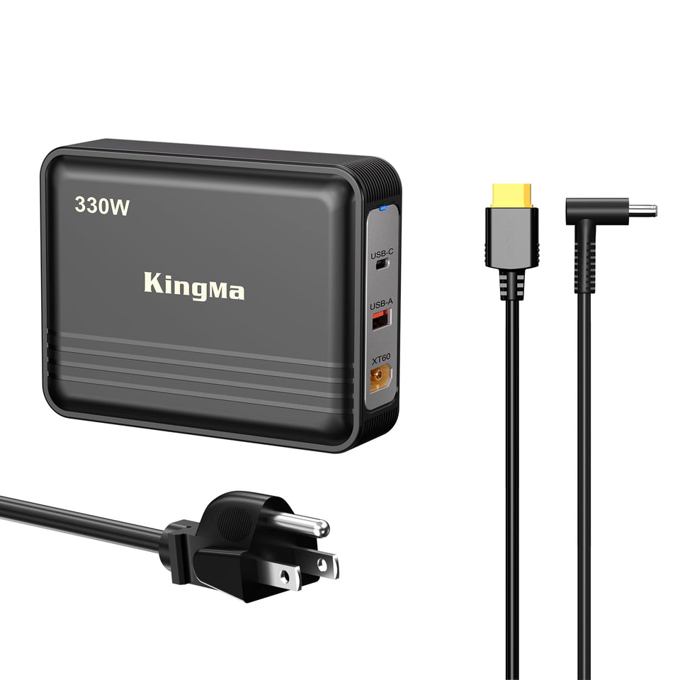King Ma 330W GaN charger, front view, compact power for HP laptops on the go