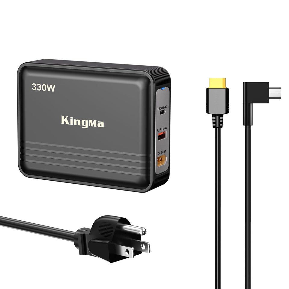 King Ma 330W GaN charger front view highlights its compact design for a neat desk setup.