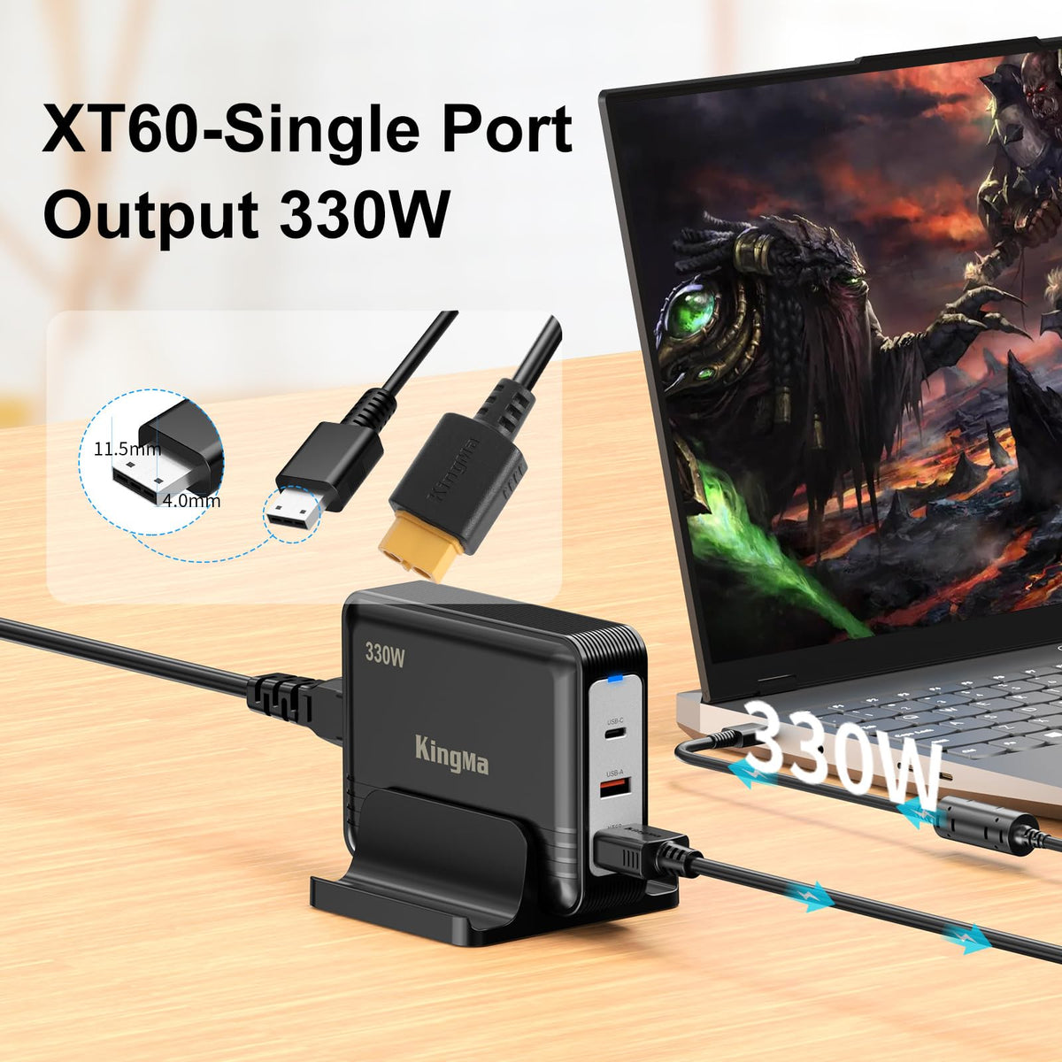 King Ma 330W GaN charger wide compatibility powers MSI laptops and more