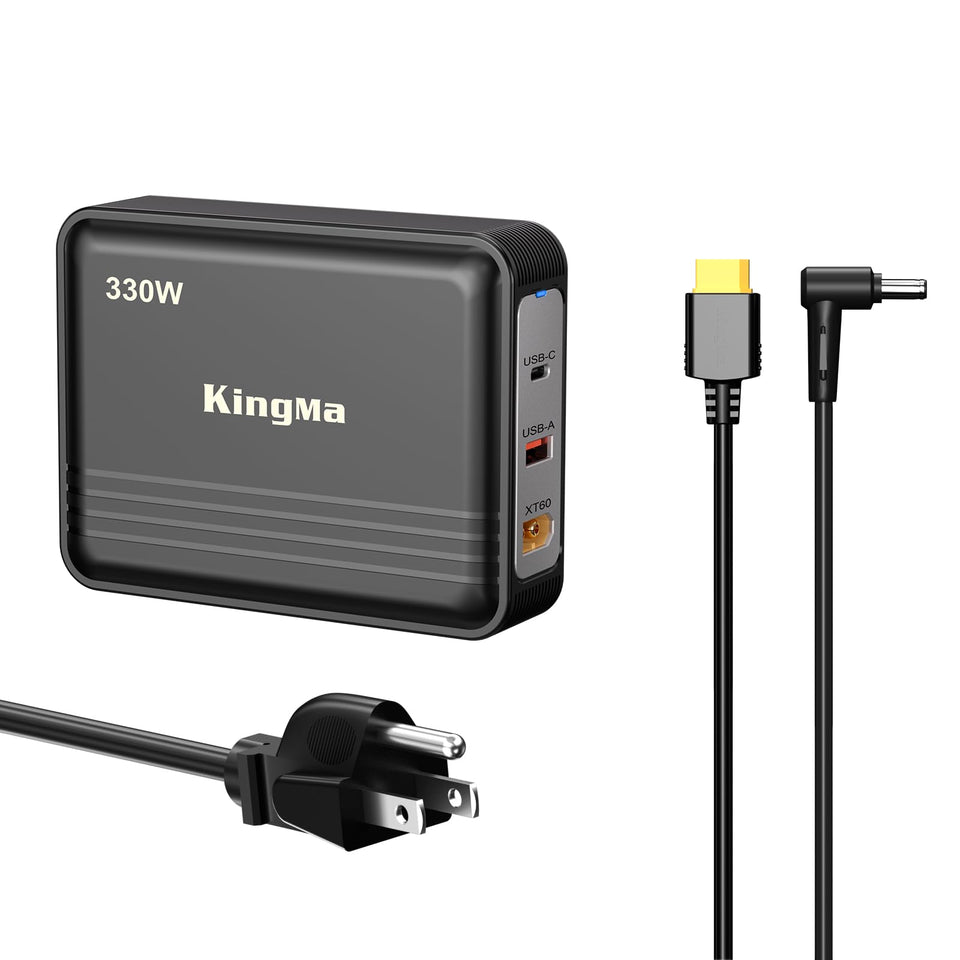 King Ma 330W charger with XT60 port powering multiple devices on the go