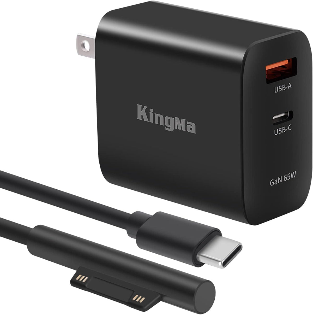 King Ma front view compact GaN charger showing slim profile and portability