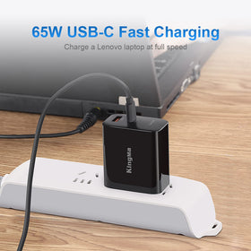 King Ma charger connected to laptop with 1.5m cable delivering reliable power on desk