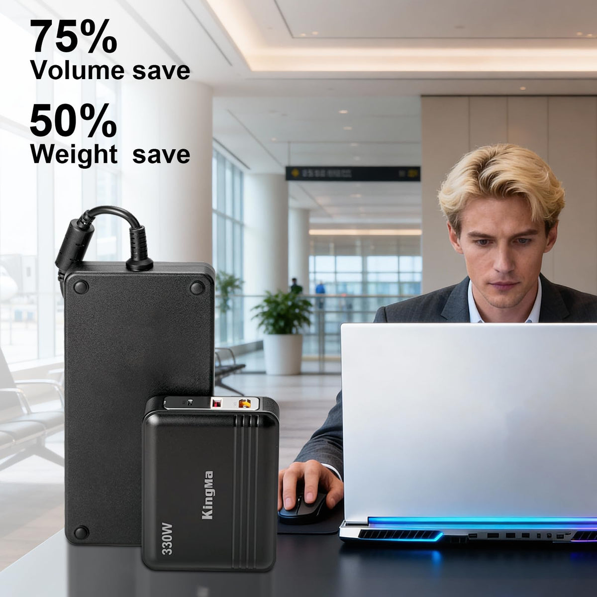 King Ma XT60 high-power cable connected to the charger for reliable multi-device use.