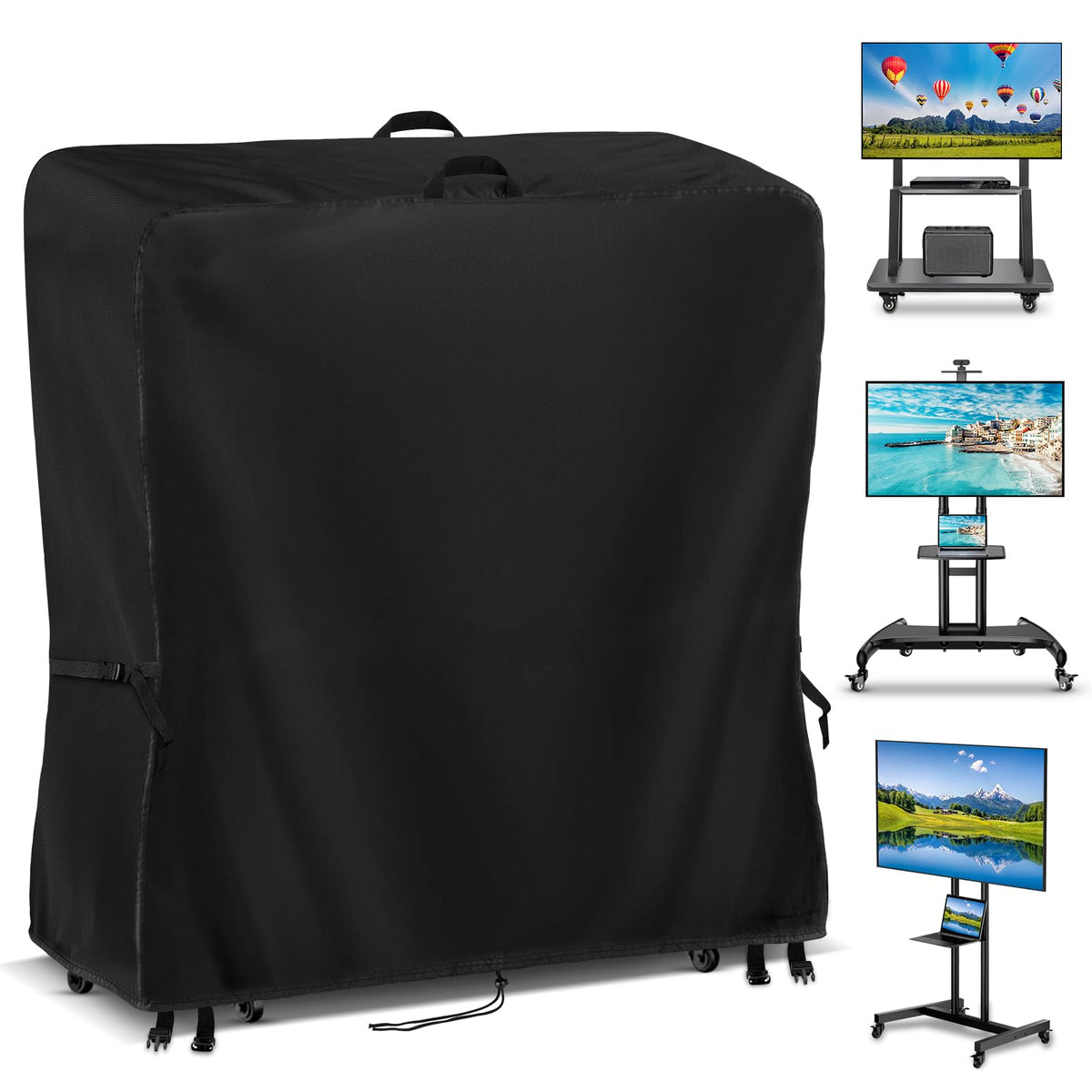 Kingling front view of cover on stand protecting TV outdoors