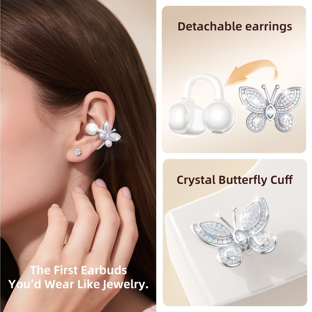 Kinglucky clip-on earbud close-up showing lightweight clip and comfortable fit