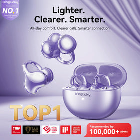Kinglucky close-up of C-shaped clip showing comfortable secure fit for small ears