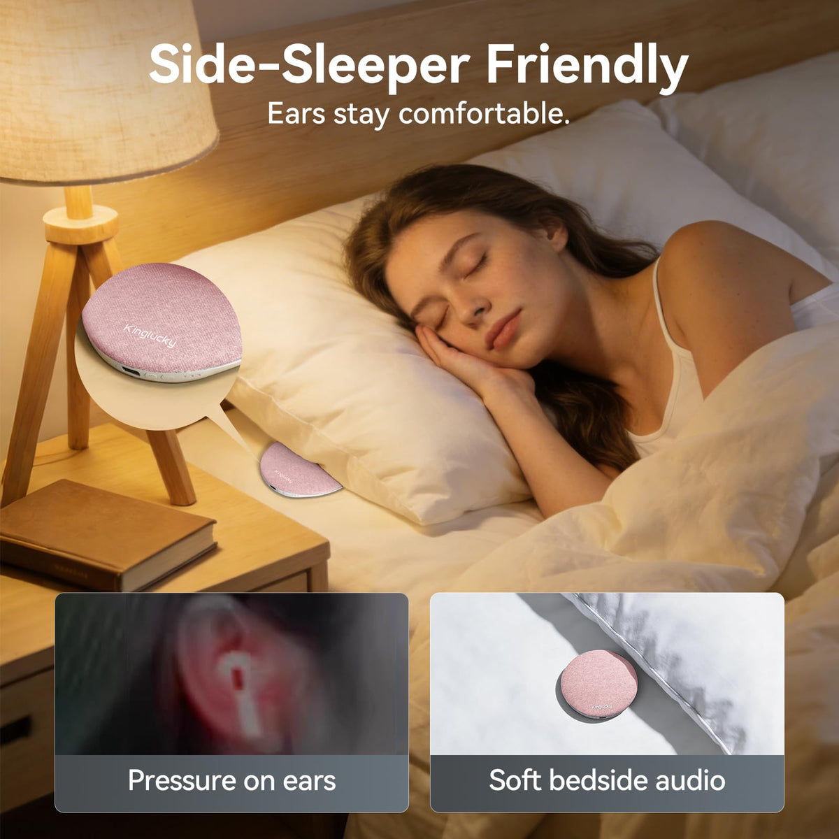 Kinglucky close-up showing 11mm thin profile for comfortable undetectable under-pillow feel