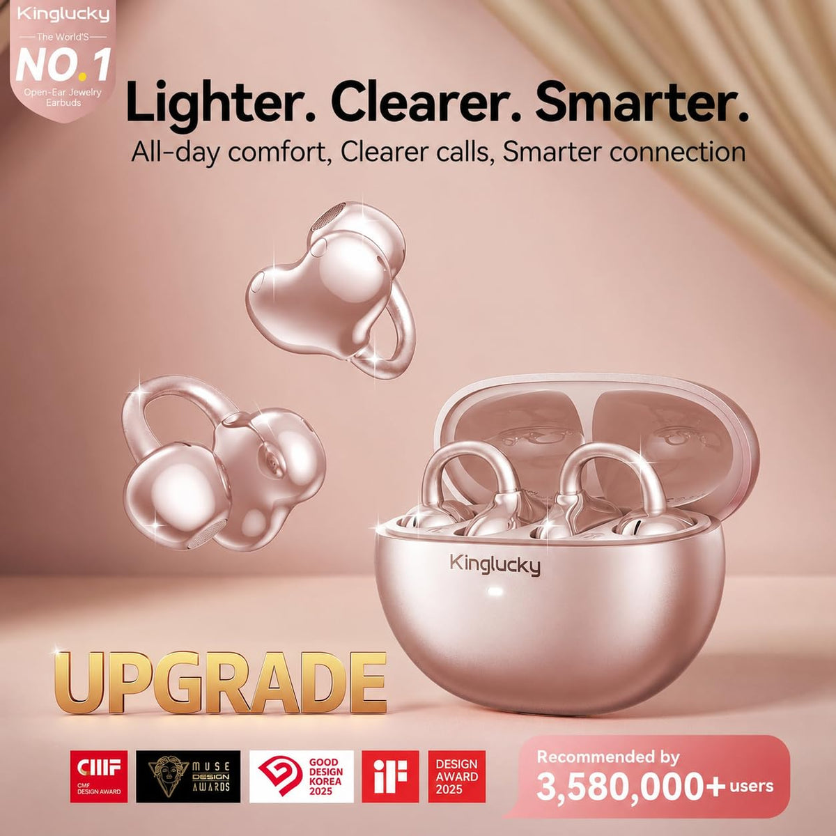 Kinglucky clip-on earbud close-up showing flexible C-clip comfort