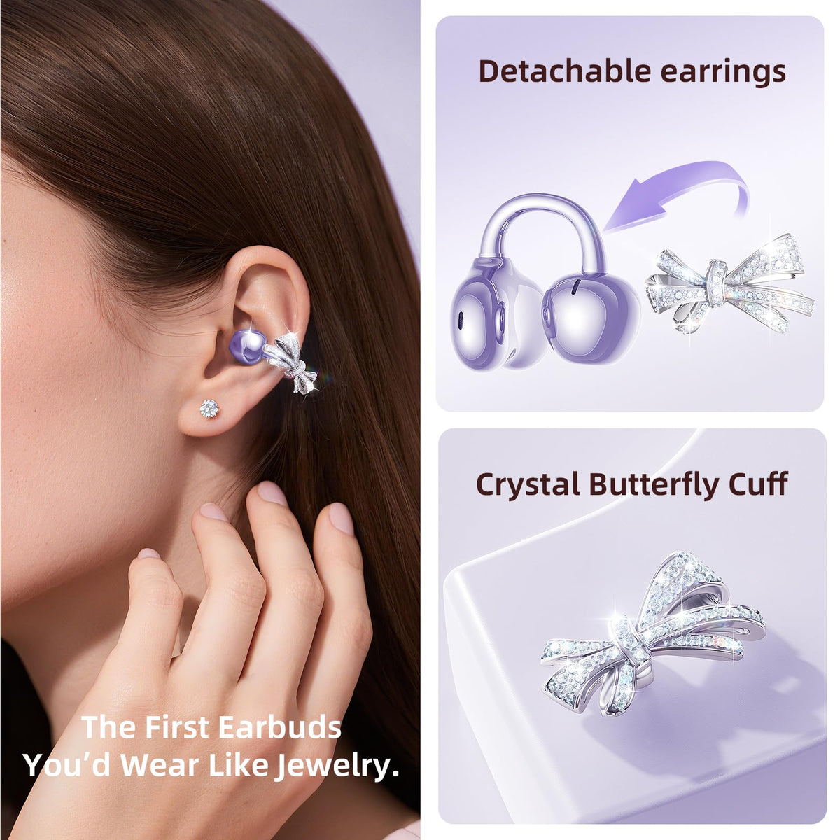 Kinglucky earbud close-up of clip detail offering secure comfortable fit benefit