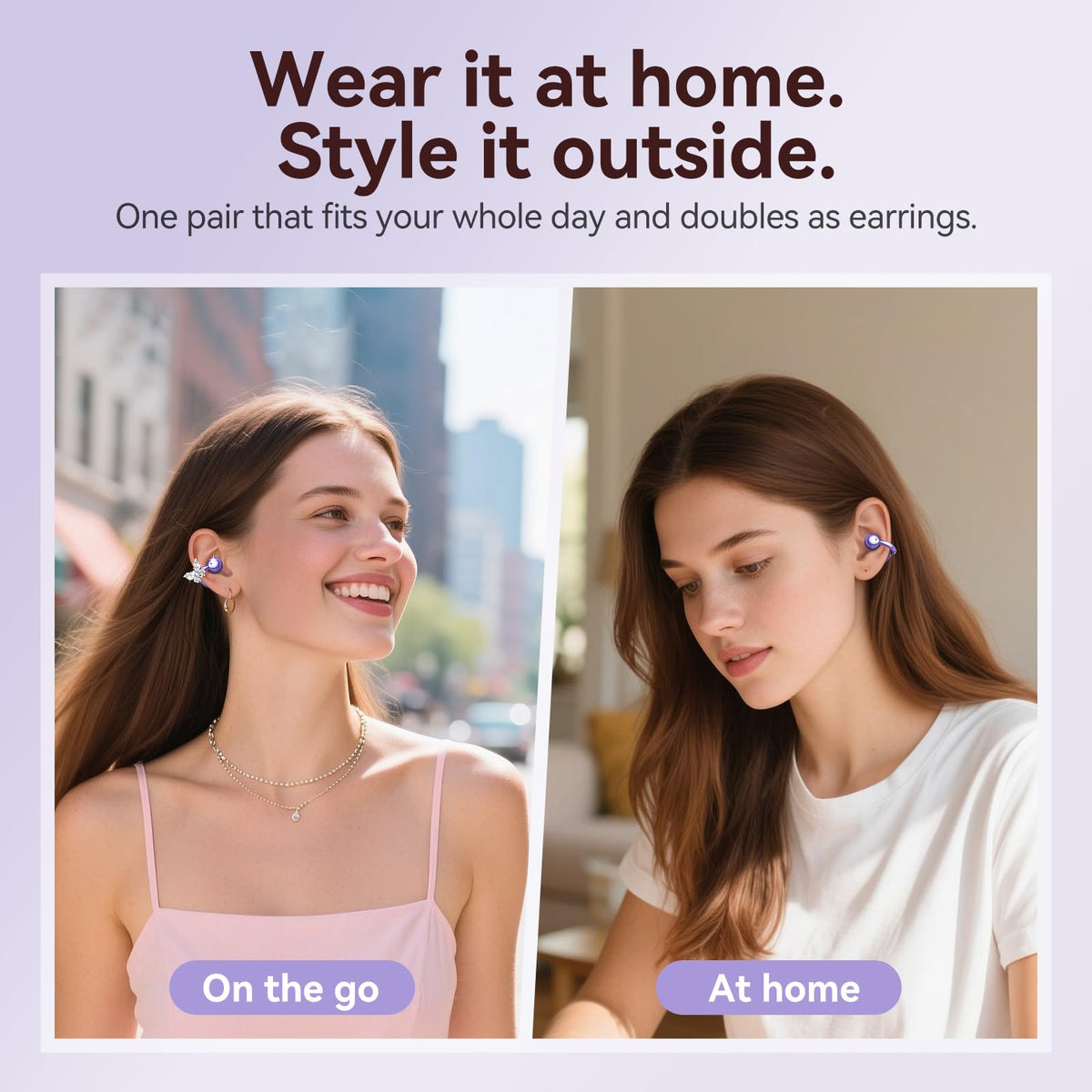 kinglucky earbuds inside charging case with earrings attached, convenient charging